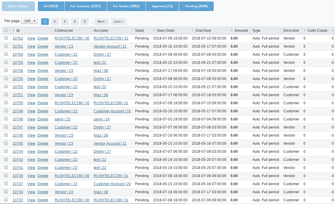 YETI Web interface - List of Objects